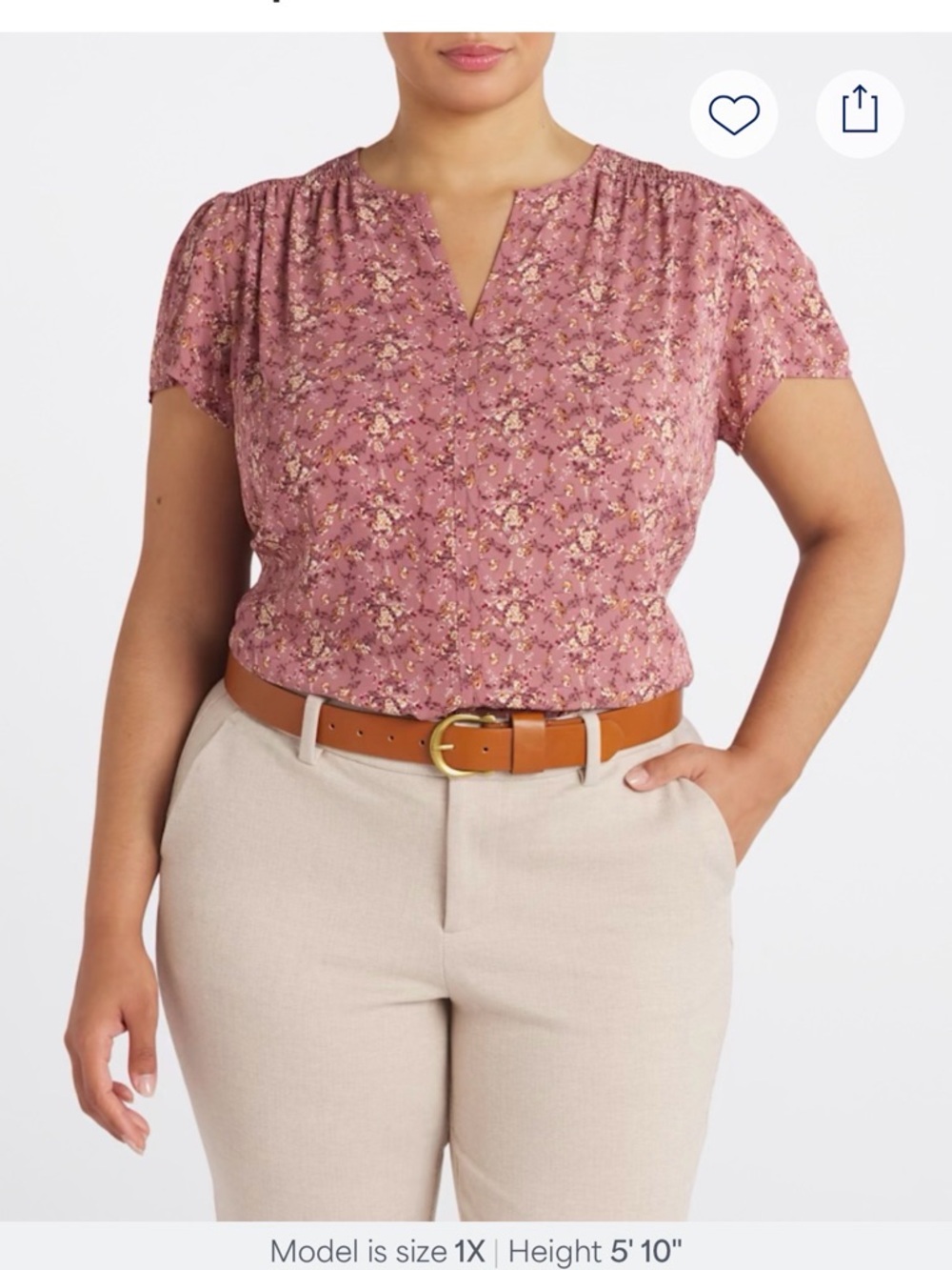 Floral Split-Neck Short Sleeve Top - Rose Pink